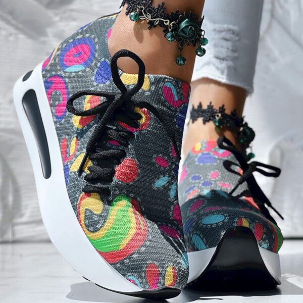 009334ab-1ab7-4059-bbb9-ea82e7352d7d.jpg Women's Random Print Side Lace-Up Elastic Sport Shoes, Comfortable Slip-On Sneakers For Women, Casual Daily Wear Footwear