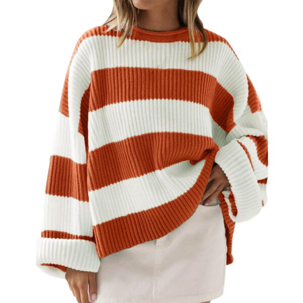 00fa4b5a-3fa4-4488-9423-9b739511816a.jpg Loose Striped Sweater Fashion Casual Long Batwing Sleeve Round Neck Pullover Knit Tops Women Clothing