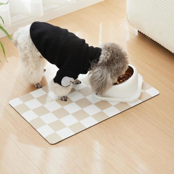 026621ac-08d4-4c3b-ae10-3097140ff665.jpg Dog Feeding Mat, Absorbent Mats For Dog Food And Water Bowl, Dispenser, Retro Aesthetic Khaki Beige Checkerboard Pet Placemat For Dogs, Cats, Puppy