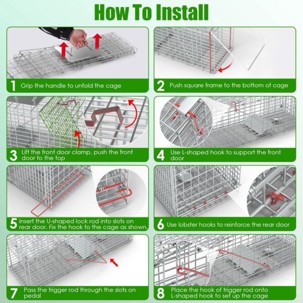 02eeb709-01d3-4478-bc09-de99dedcb4e1.jpg 1Pc Humane Cat Trap Cage With Gloves Catch Release Live Animal Rodent Cage Collapsible Galvanized Wire For Raccoons Beavers Groundhogs Foxes Armadillos