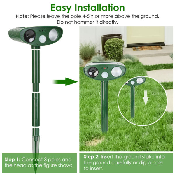 0600629f-b7ec-4a9e-b5e0-dcbc9c69dd3f.jpg 1Pc Solar Ultrasonic Animal Repeller PIR Sensor Animal Repellent Chaser With Flashing Light IPX4 Waterproof For Chasing Deer Raccoon Squirrel Rat Skunk Rabbit Mole Dog Cat Snake