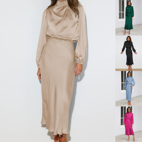 060892d7-afcb-41a2-abbe-3cdf916c388c.jpg Elegant Temperament Long-sleeved Dress Satin Halterneck Formal Evening Dresses Women Clothing