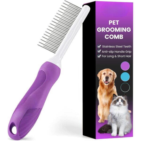 0632cc4f-5056-4d1b-8c23-b30bbb125d62.jpg Pet Comb With Long Short Stainless Steel Teeth For Removing Matted Fur, Knots Tangles Detangler Tool Accessories For