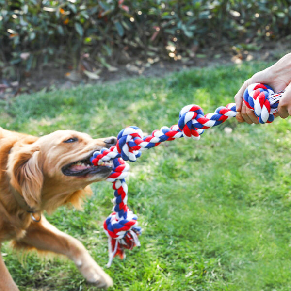 Large Dog Pet Toy Durable Chew Cotton Rope Five-Knot Dog Pet Supplies for Dogs and Cats