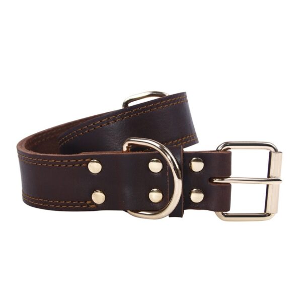 Cowhide Dog Collar Vintage Copper Hook Buckle Head Golden Hair German Shepherd Medium And Large Dogs Special Collar Pet Supplies