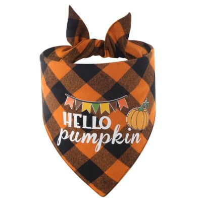 587691391 Tanpopo Cotton Plaid Thanksgiving Pet Bandana Pet Scarf Pet Bib