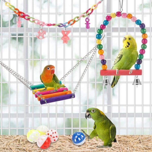 0b2f8c08-04c3-4a2e-83ce-14cc2661d1b2.jpg Bird Parakeet Toys Swing Hanging Standing Chewing Hammock Climbing Ladder Bird Cage Colorful Toys Suitable For Budgerigar