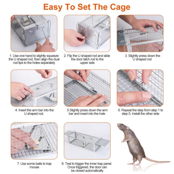 0b61f01c-58eb-4963-94c0-ad1ce02cc95d.jpg 1Pc Dual Door Rat Trap Cage Humane Live Rodent Dense Mesh Trap Cage Zinc Electroplating Mice Mouse Control Bait Catch With 2 Detachable U Shaped Rod