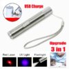3 In1 1mw USB Rechargeable Pet Toy Pen Flashlight Red Laser Beam UV Light 3-Modes Lamp