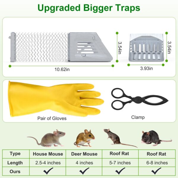 10dba134-29a4-410e-b942-2f35389093e2.jpg 2Pcs Humane Mouse Trap Cage No Assembly Need Automatic Continuous Rat Trap With Single Way Door Reusable Catch And Release Live Cage Trap For Rodents Moles Voles Mice For Spring Summer