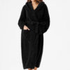 RONGTAI Womens Hooded Robe Long Plush Fleece Bathrobe With Pockets Nightwear S-XXL