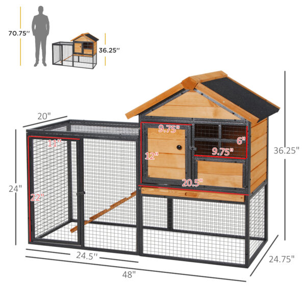 131e542b-41e3-485a-9398-a9ecd6f51299.jpg Outdoor Rabbit Cage Elevated Pet House W/ Slide-Out Tray, Natural Wood & Black