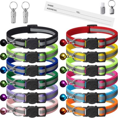 14abc6d3-25e4-433b-9c6c-a9890bb0929e.jpg 12 Pack Reflective Breakaway Cat Collars With Bells,Safety Buckle Kitten Collar, With Name Tag, Adjustable,Ideal For Girl Cats Male Cats