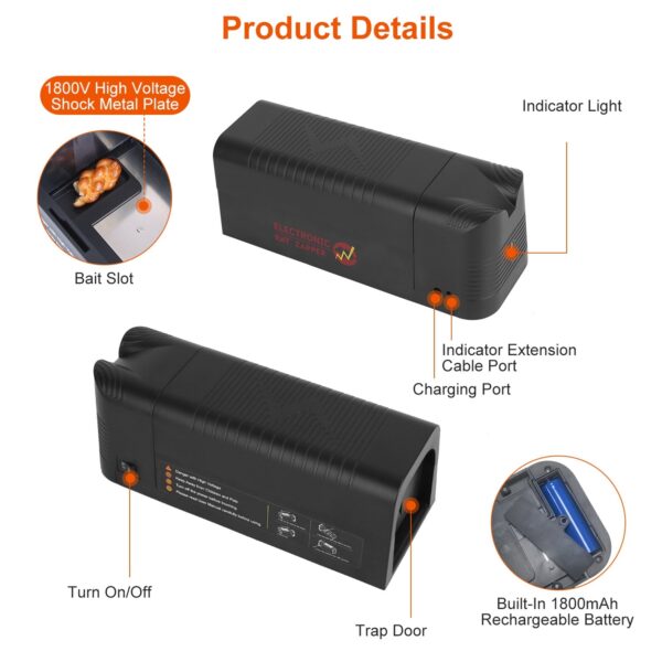 1939947212910104576.jpg 1Pc Electric Rat Trap Reusable Mice Trap Rodent Zapper Indoor Pest Control Rechargeable Shock Mice Killer With 1800V High Voltage For Home Spring Summer