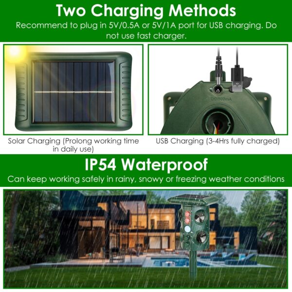 1949006694952734720.jpg Solar Ultrasonic Animal Repeller Solar Powered Animal Repellent Chaser With PIR Motion Sensor IP54 Waterproof Sound Flashing Light For Deer Raccoon Squirrel Mice Snakes Cat Dog