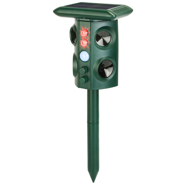 1949006700568907776.jpg Solar Ultrasonic Animal Repeller Solar Powered Animal Repellent Chaser With PIR Motion Sensor IP54 Waterproof Sound Flashing Light For Deer Raccoon Squirrel Mice Snakes Cat Dog