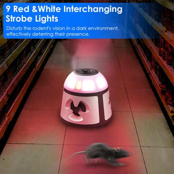 1959145485608685568.jpg 1Pc 360 Degree Ultrasonic Mice Repellent Indoor Rodent Repeller Rat Squirrel Rodent Control Device With 4 Modes 9 Strobe Lights Alarm Horn For Kitchen Warehouse