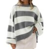 1989417d-0310-44f1-89a6-d7fbf9d4ec6d.jpg Loose Striped Sweater Fashion Casual Long Batwing Sleeve Round Neck Pullover Knit Tops Women Clothing