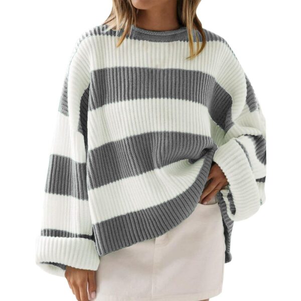 1989417d-0310-44f1-89a6-d7fbf9d4ec6d.jpg Loose Striped Sweater Fashion Casual Long Batwing Sleeve Round Neck Pullover Knit Tops Women Clothing