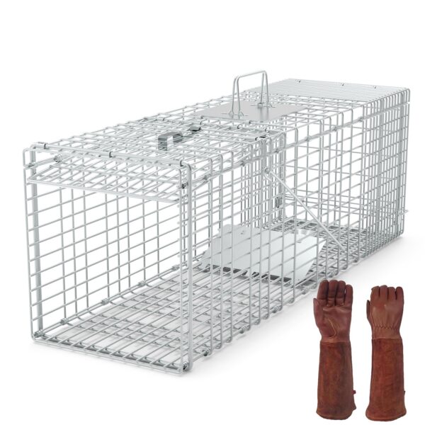 1a85881b-9bd4-4f9b-930f-4fc336046bc7.jpg 1Pc Humane Cat Trap Cage With Gloves Catch Release Live Animal Rodent Cage Collapsible Galvanized Wire For Raccoons Beavers Groundhogs Foxes Armadillos