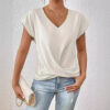 1c0e176c-9b17-42e3-98c5-fd404388a996.jpg Fashion V-neck Short-sleeve T-shirt Summer Casual Irregular Knot Top For Women Clothing