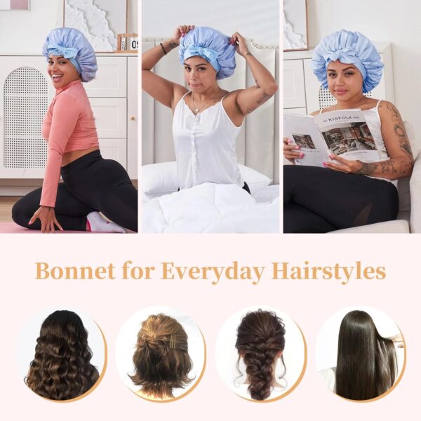 1cb3f546-1a2c-4f74-b66a-927fa576cf78.jpg Silk Bonnet For Sleeping Women, Satin Hair Bonnet For Sleeping For Wavy Curly Natural Hair Women Men - Blue