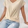 1f20eaa4-b10f-4442-ad09-e917e730f55e.jpg Fashion V-neck Short-sleeve T-shirt Summer Casual Irregular Knot Top For Women Clothing