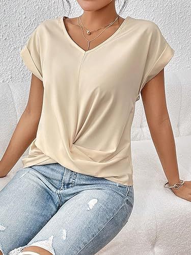 1f20eaa4-b10f-4442-ad09-e917e730f55e.jpg Fashion V-neck Short-sleeve T-shirt Summer Casual Irregular Knot Top For Women Clothing