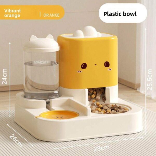 1fa71762-8bba-4226-a347-72aa20a67b96.jpg 2 In 1 Automatic Pet Feeder And Water Dispenser, Large Capacity 2300ML Feeder & 1000ML Water Bowl, Gravity Refill Anti Spill Stable Pet Food Water Bowl For Cats Dogs, Yellow Pink Green Available