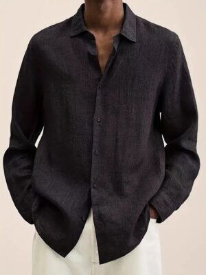 1fcd917f-c318-4d26-9cac-9404a599ca26.jpg New Solid Color Long Sleeve Shirt Casual Stand Collar Shirt For Men