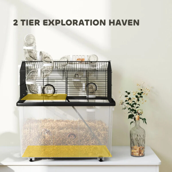 20df2027-c32f-474e-b0ed-52e6dbd3522a.jpg 2 Tier Hamster Cage With 12 Deep Tray, Tube System, Water Bottle, Ramp, Feeding Bowl, Black