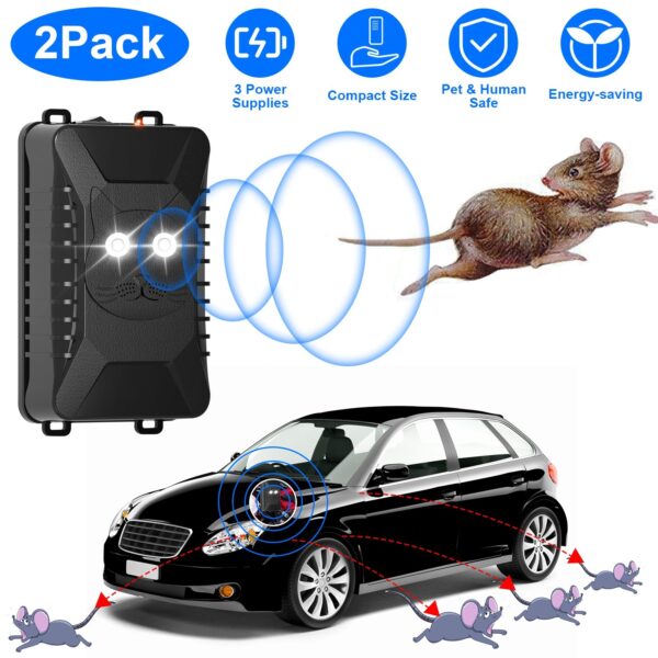 20f9a123-e56d-471f-a7c8-a8430270f431.jpg 2 Packs Under Hood Ultrasonic Rodent For Spring Repellent Mouse Wildcat Control Portable Rodent Chaser With 3 Power Supplies For Car Home Garage