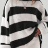 2344ec09-0c3e-4f97-a4b0-d19d55302dd5.jpg Loose Striped Sweater Fashion Casual Long Batwing Sleeve Round Neck Pullover Knit Tops Women Clothing