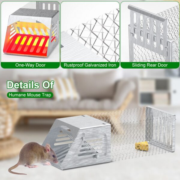 2369f234-e1c1-49c3-a78a-c7d8143f10d3.jpg 2Pcs Humane Mouse Trap Cage No Assembly Need Automatic Continuous Rat Trap With Single Way Door Reusable Catch And Release Live Cage Trap For Rodents Moles Voles Mice For Spring Summer