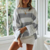 244971d0-b056-4882-b058-fa5bd9bcdc81.jpg Loose Striped Sweater Fashion Casual Long Batwing Sleeve Round Neck Pullover Knit Tops Women Clothing
