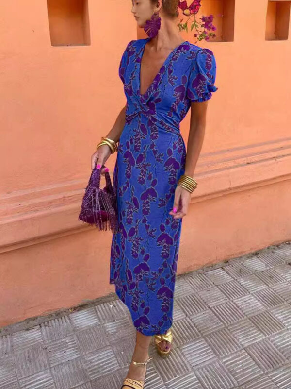24ed942e-1df9-4a75-81d8-dd0257694221.jpg Summer V-neck Short-sleeved Dress Fashion Flowers Printed Slim Beach Dresses For Women Clothing