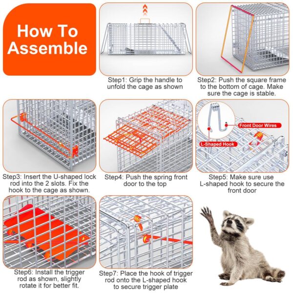 25d3ee3e-ac56-40f5-8248-e0cefb1e222f.jpg 1Pc Live Animal Trap Cage 37x14x15in Folding Catch And Release Humane Cat Trap Galvanized Iron For Raccoons Foxes Coyotes Stray Dogs Armadillos Squirrels