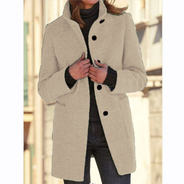 274cbee4-c5aa-4020-92fa-942cef3a648c.jpg Fashion Stand Collar Woolen Coat With Pockets Fall Winter Casual Button Outwear For Women Clothing