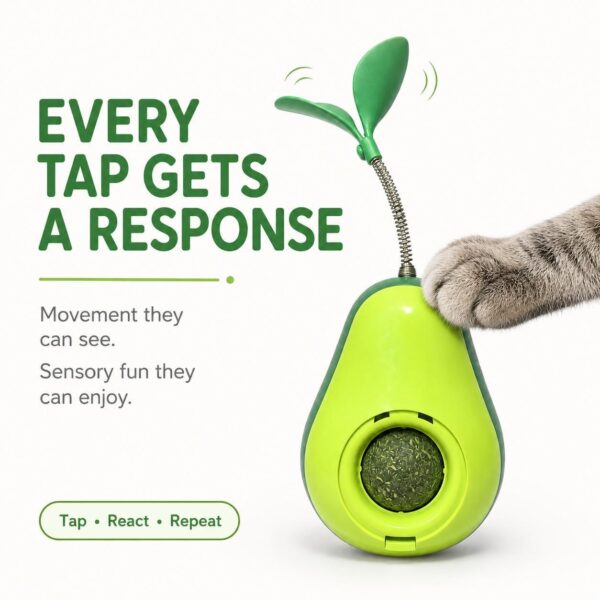 275bd60f-5136-479e-80ba-d869079ee542.jpg Avocado-Shaped Cat Tumbler Toy Interactive Wobble Toy That Self-Rights Includes Replaceable Feather & Catnip Ball Indoor Toy For Exercise, Entertainment, And Boredom Relief For Kittens