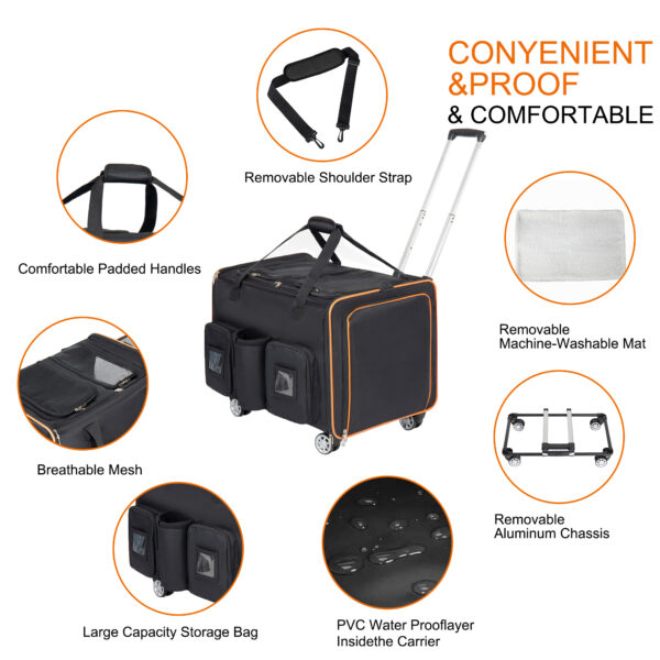 27f8ffe9-cf2c-4373-bfb4-94e8910bb0f2.jpg 2 In 1 Large Cat Carrier For 2 Cats,Rolling Pet Carrier With Wheels,Expandable Foldable Double Pet Carrier With Removable Divider,Breathable Mesh Oxford,Cat Travel Crate For Car Camping Vet, Black