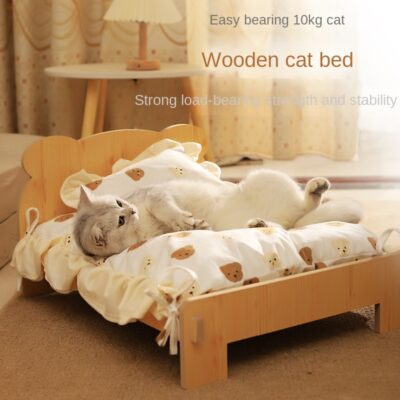 587634342 Cat Bed Universal Pet Bed Pet Nest Dog Nest Removable Solid Wood Bed Cute Kitten Princess Bed Pet Supplies