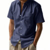 2a47bbea-dfc2-40ca-88f0-38d1064cc67c.jpg Solid Color Linen Shirt Short Sleeve Men
