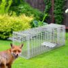 2a5ac944-7f4f-4865-a635-353513bd7744.jpg 1Pc Live Animal Trap Cage 37x14x15in Folding Catch And Release Humane Cat Trap Galvanized Iron For Raccoons Foxes Coyotes Stray Dogs Armadillos Squirrels