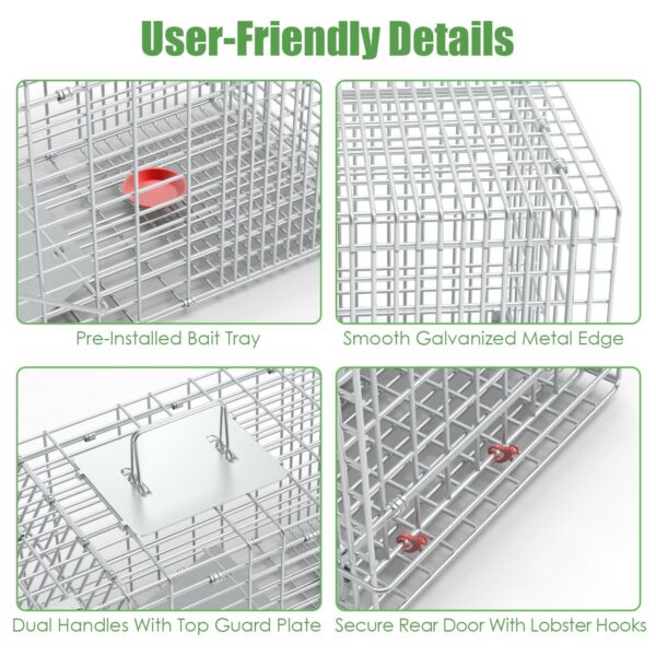 2ad38c4c-6e0e-4a46-a3f1-ff2908e4d233.jpg 1Pc Humane Cat Trap Cage With Gloves Catch Release Live Animal Rodent Cage Collapsible Galvanized Wire For Raccoons Beavers Groundhogs Foxes Armadillos