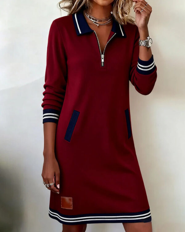 2d562392-e89b-403e-a25a-9561ec6b44f2.jpg Casual Sports Dress Fashion Lapel Zipper Pockets Long Sleeve Dresses For Women Clothing
