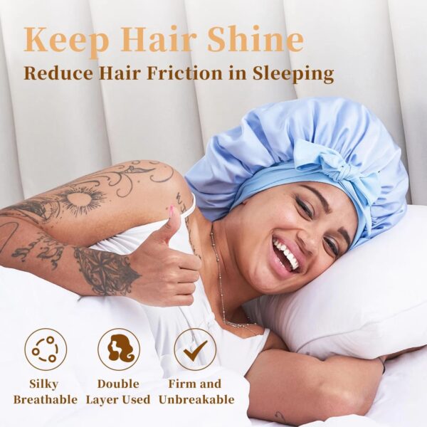 2db874b2-21fb-41f7-b2b1-4d54ebd2e097.jpg Silk Bonnet For Sleeping Women, Satin Hair Bonnet For Sleeping For Wavy Curly Natural Hair Women Men - Blue