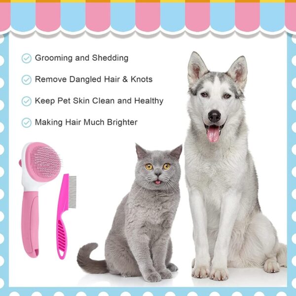 2df2a0df-3a4b-4e6e-9eef-e93e78c0fdc0.jpg Cat Brushes For Indoor Cats, Dog Brush For Shedding With Metal Cat Comb, Self Cleaning Pet Hair Brush With Release Button For Grooming Kitten