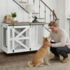 2e262416-0f83-4993-bdb5-0d11db6cd1b4.jpg 47.2 Mobile Dog Crate With Flip-Top Feeding Door, Dual-Access & 5 Caster System 2 Locking, Side Hooks - Multi-Functional Pet Kennel,double Dog Crate Furniture