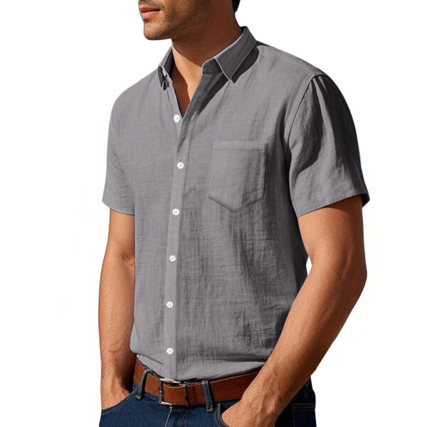 2f50a1de-063b-41eb-b960-5204da10ec9e.jpg Solid Color Linen Shirt Short Sleeve Men