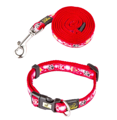 587814359 New Dog Paw Print Nylon Leash Collar (With Leash) Set Of Pet Supplies